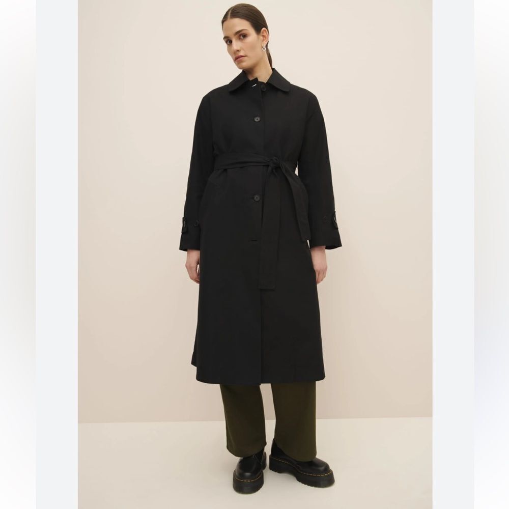 ERICH FEND Long Black Belted Trench Coat Women’s Size 14 US